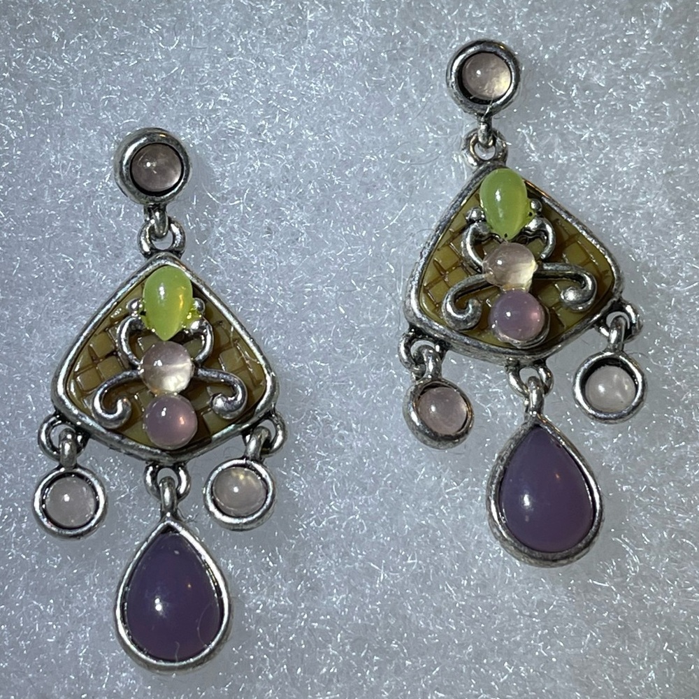 Monet Beautiful Silver and Purple Dangle Earrings